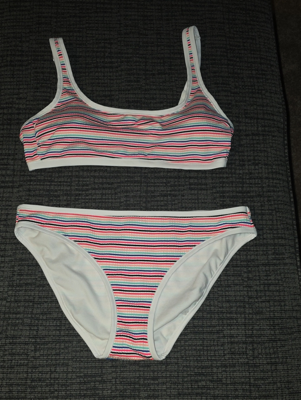Hula Honey Striped Bikini With Padded Top & Adjustable Straps, Back Closure, XL